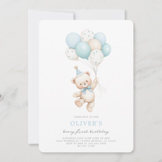 Beary First Geburtstag Einladung (Vorderseite)