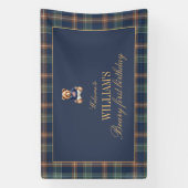 Beary First Navy Plaid Teddy Bear Birthday Banner  (Vertikal)