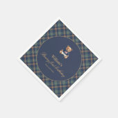Beary First Navy Plaid Teddy Bear Boy Birthday  Serviette (Ecke)