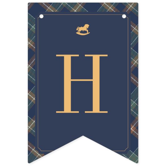 Beary First Navy Plaid Teddy Bear Happy Birthday Wimpelkette (Zweite Fahne)