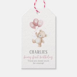 Beary First Pink 1st Birthday Teddy Favor Tag Geschenkanhänger