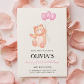 Beary First Pink Balloon 1. Geburtstag Teddy Einladung