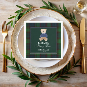 Beary first tedbear green kariert Geburtstagsparty Serviette