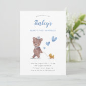 Beary First Teddy Bear Boy Birthday Part Einladung (Stehend Vorderseite)