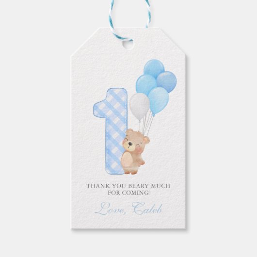 Beary First Teddy Bear Boy Birthday Party für Bear Geschenkanhänger (Vorderseite)