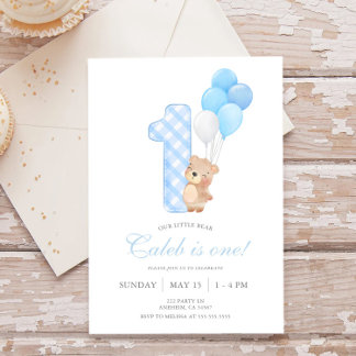 Beary First Teddy Bear Boy Geburtstagsparty Einladung