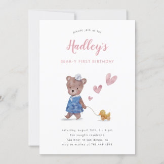 Beary First Teddy Bear Girl Geburtstagsparty Einla Einladung