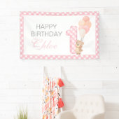Beary First Teddy Bear Girl Gingham Birthday Party Banner (Insitu)