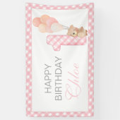 Beary First Teddy Bear Girl Gingham Birthday Party Banner (Vertikal)