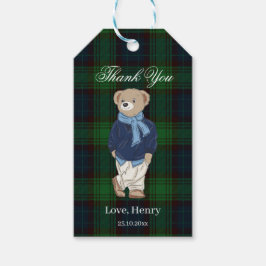 Beary first teddy bear green plaid birthday favor geschenkanhänger