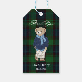 Beary first teddy bear green plaid birthday favor geschenkanhänger