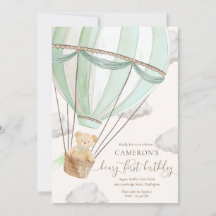 Beary First Teddy Bear Hot Air Ballon Birthday Einladung