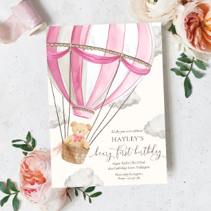 Beary First Teddy Bear Hot Air Ballon Birthday Einladung