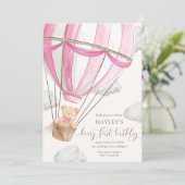 Beary First Teddy Bear Hot Air Ballon Birthday Einladung (Stehend Vorderseite)