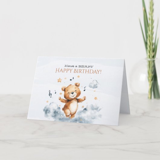 Beary Happy Birthday Folded Greeting Card Dankeskarte (Vorderseite)