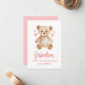 Beary Happy Teddy Bear Kids Valentinstag Mitteilungskarte (Vorderseite/Rückseite Beispiel)