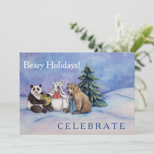 Beary Holidays Custom Open House Einladungskarten (Stehend Vorderseite)