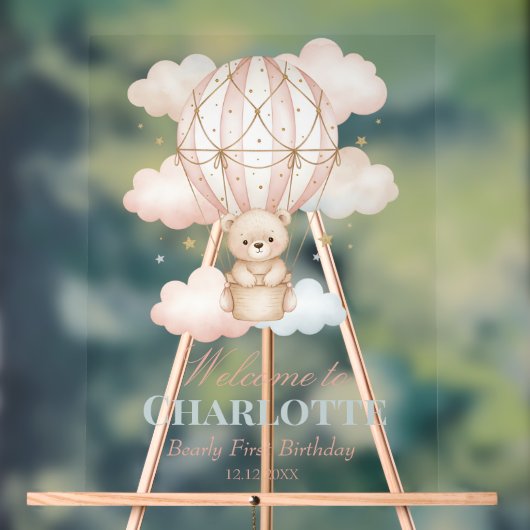 Beary Hot Air Balloon 1st Birthday Welcome Acrylschild (Neutral)