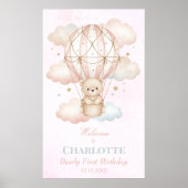 Beary Hot Air Balloon 1st Birthday Welcome Poster (Vorne)