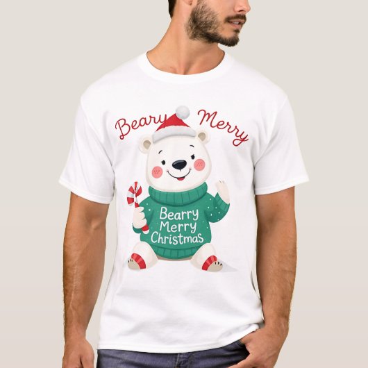 Beary Merry Christmas Polar Bear T-Shirt (Vorderseite)