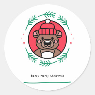 Beary Merry Christmas Runder Aufkleber