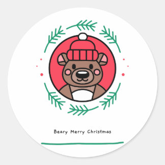 Beary Merry Christmas Runder Aufkleber