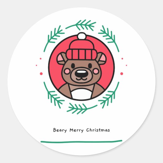 Beary Merry Christmas Runder Aufkleber (Vorderseite)