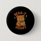 Beary Merry Cute Retro Christmas Bear Gift Box Vin Button (Vorderseite)