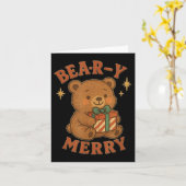 Beary Merry Cute Retro Christmas Bear Gift Box Vin Karte (Gelbe Blume)