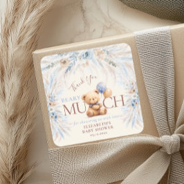 Beary Much Teddy Bear Baby Shower Thank You Quadratischer Aufkleber
