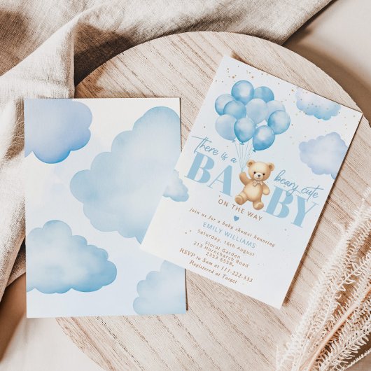 Beary niedlich Baby auf dem Weg blauen Teddy Bären Einladung