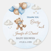 Beary Niedlich Blue Baby Duschballons Teddy Bear Runder Aufkleber (Vorderseite)