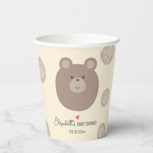 Beary Niedlich Brown Teddy Bear Cub Boy Babydusche Pappbecher (Rückseite)