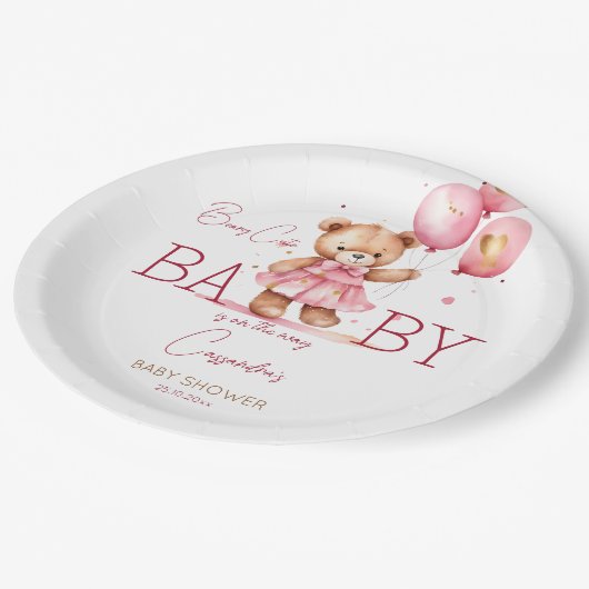 Beary niedlich Girl Teddy Bär Baby Duschgeschirr Pappteller (Schrägansicht)