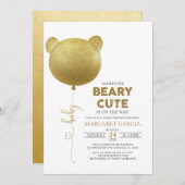 Beary Niedlich Gold Ballon Teddy Bear Baby Dusche Einladung (Vorne/Hinten)