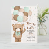 Beary Niedlich Green Brown Teddy Bear Baby Dusche Einladung (Stehend Vorderseite)