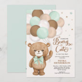 Beary Niedlich Green Brown Teddy Bear Baby Dusche Einladung (Vorne/Hinten)