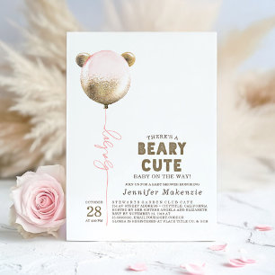 Beary Niedlich Pink Balloon Teddy Bear Baby Showin Einladung