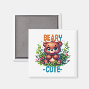 Beary Niedlich. Teddy Bären Cartoon lächelt. Funny Magnet