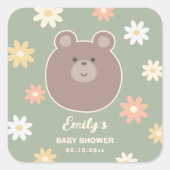 Beary Niedlich Teddy Bear Spring Baby Babydusche Quadratischer Aufkleber (Vorderseite)