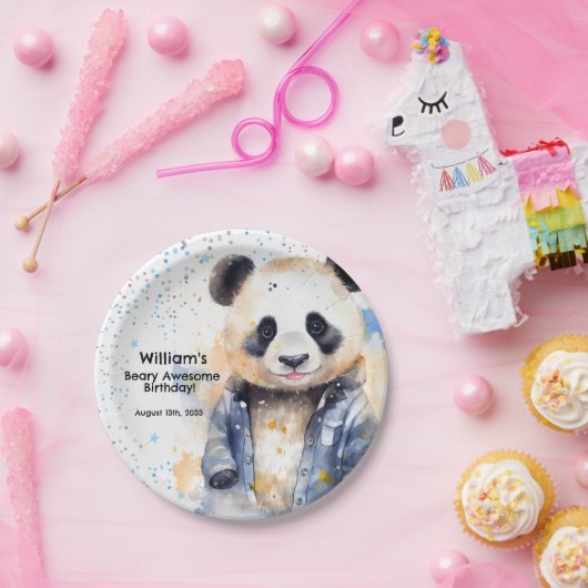 Beary Phantastisch Boys Watercolor Panda Geburtsta Pappteller (Party)