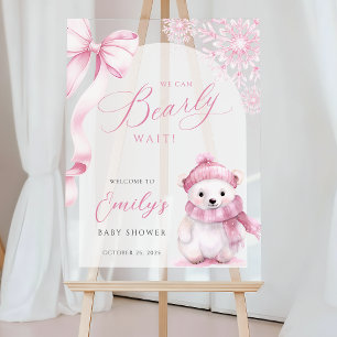 Beary Pink Winter Baby Shower Acryl-Willkommenssch Acrylschild