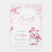 Beary Pink Winter Baby Shower Acrylic Welcome Sign Acrylschild (Vorderseite)