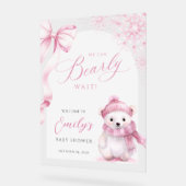 Beary Pink Winter Baby Shower Acrylic Welcome Sign Acrylschild (Winkel)