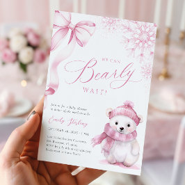 Beary Pink Winter Baby Shower Invitation Einladung