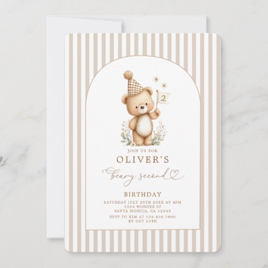 Beary Second Birthday Invitation Einladung (Vorderseite)