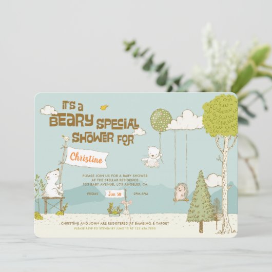 Beary Special Baby Shower Einladung (Stehend Vorderseite)