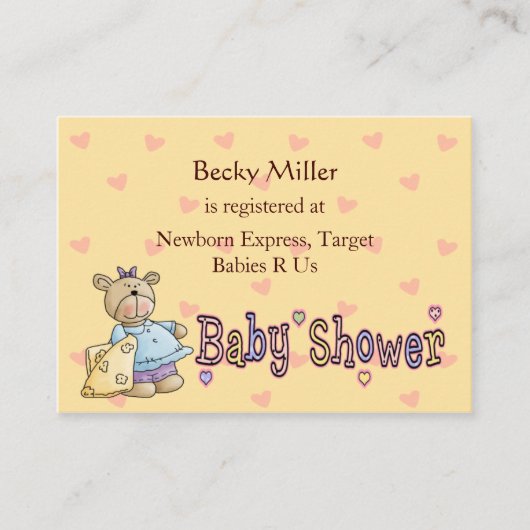 Beary Special Celebration Baby Show Registry Cards Begleitkarte (Vorderseite)