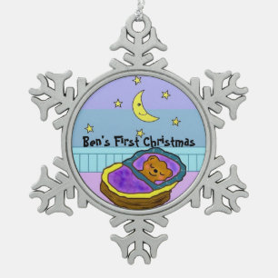 Beary süße Traum-erste Weihnachtsverzierung Schneeflocken Zinn-Ornament
