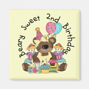 Beary Sweet 2. Geburtstag T - Shirt und Geschenke Magnet